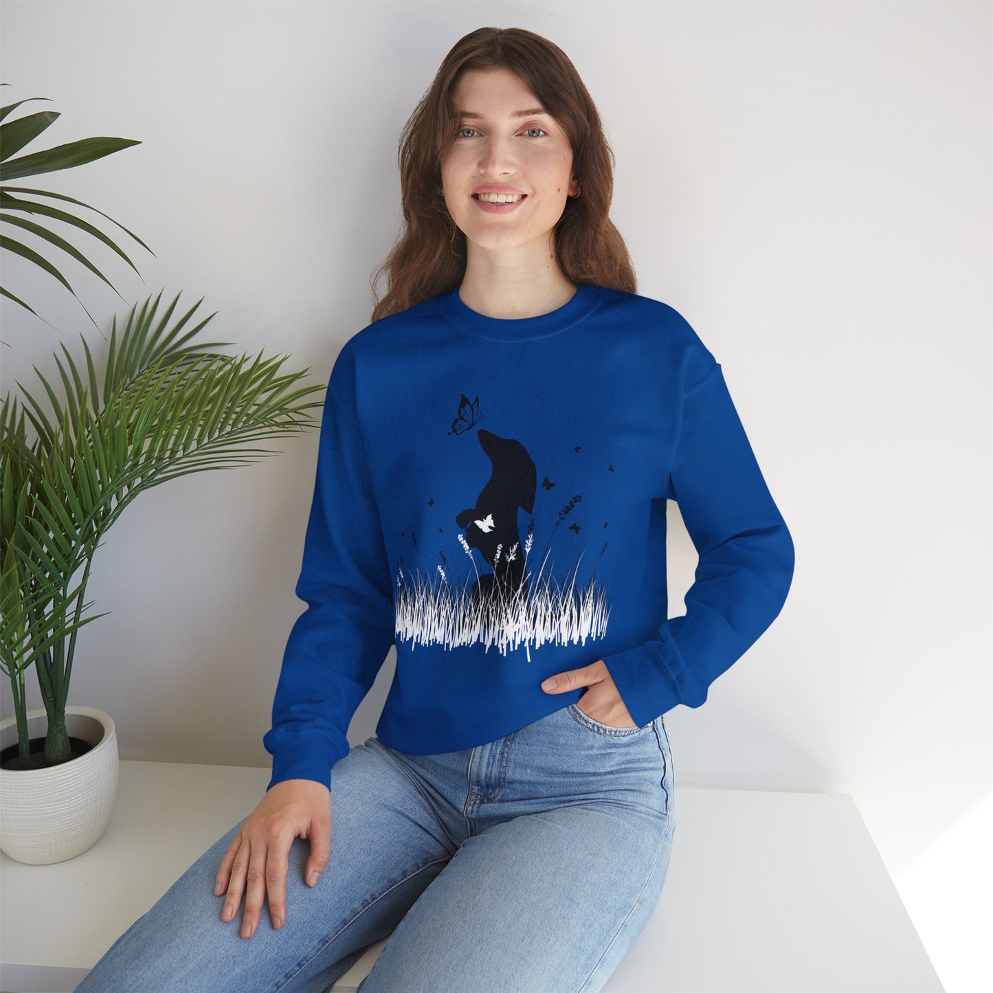 Dachshund in the Meadow: Butterfly Bliss - Unisex Heavy Blend™ Crewneck Sweatshirt