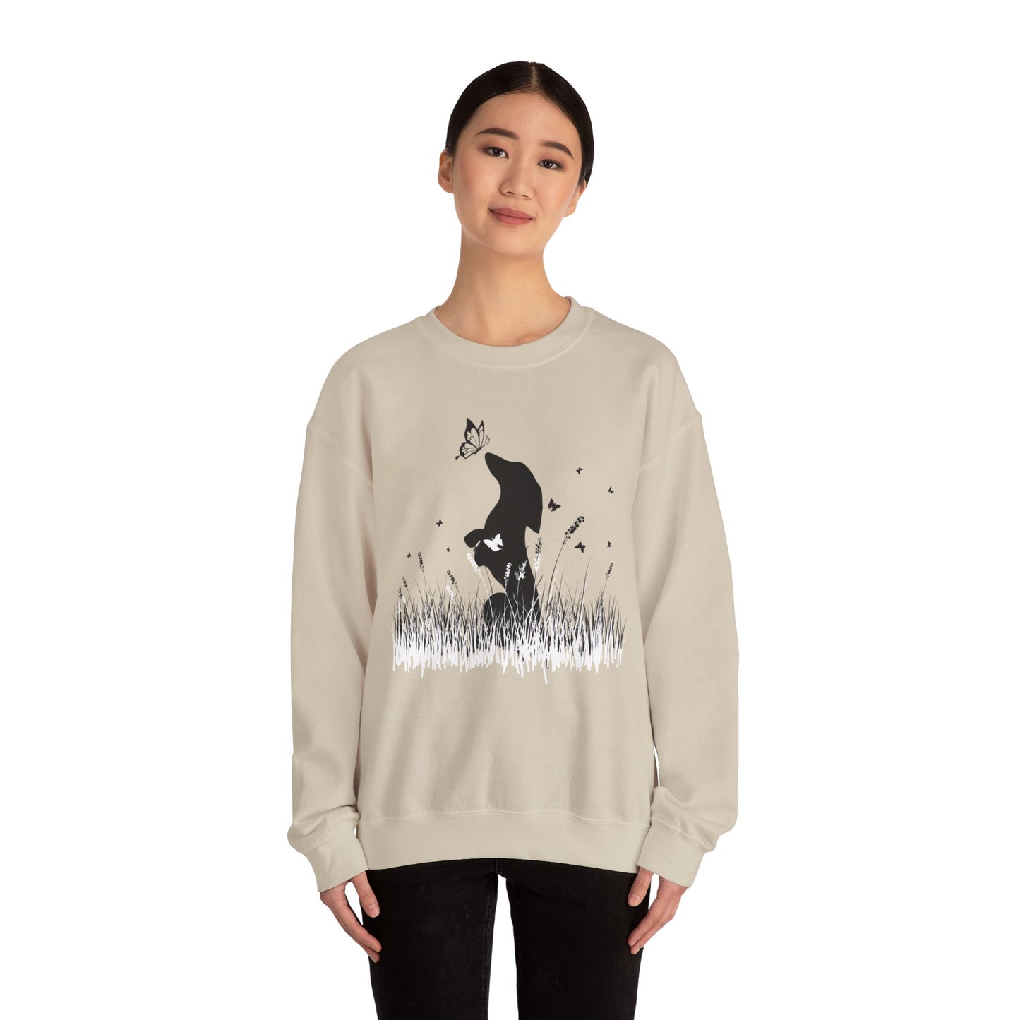 Dachshund in the Meadow: Butterfly Bliss - Unisex Heavy Blend™ Crewneck Sweatshirt