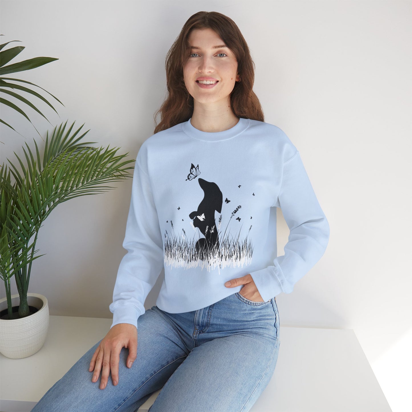 Dachshund in the Meadow: Butterfly Bliss - Unisex Heavy Blend™ Crewneck Sweatshirt