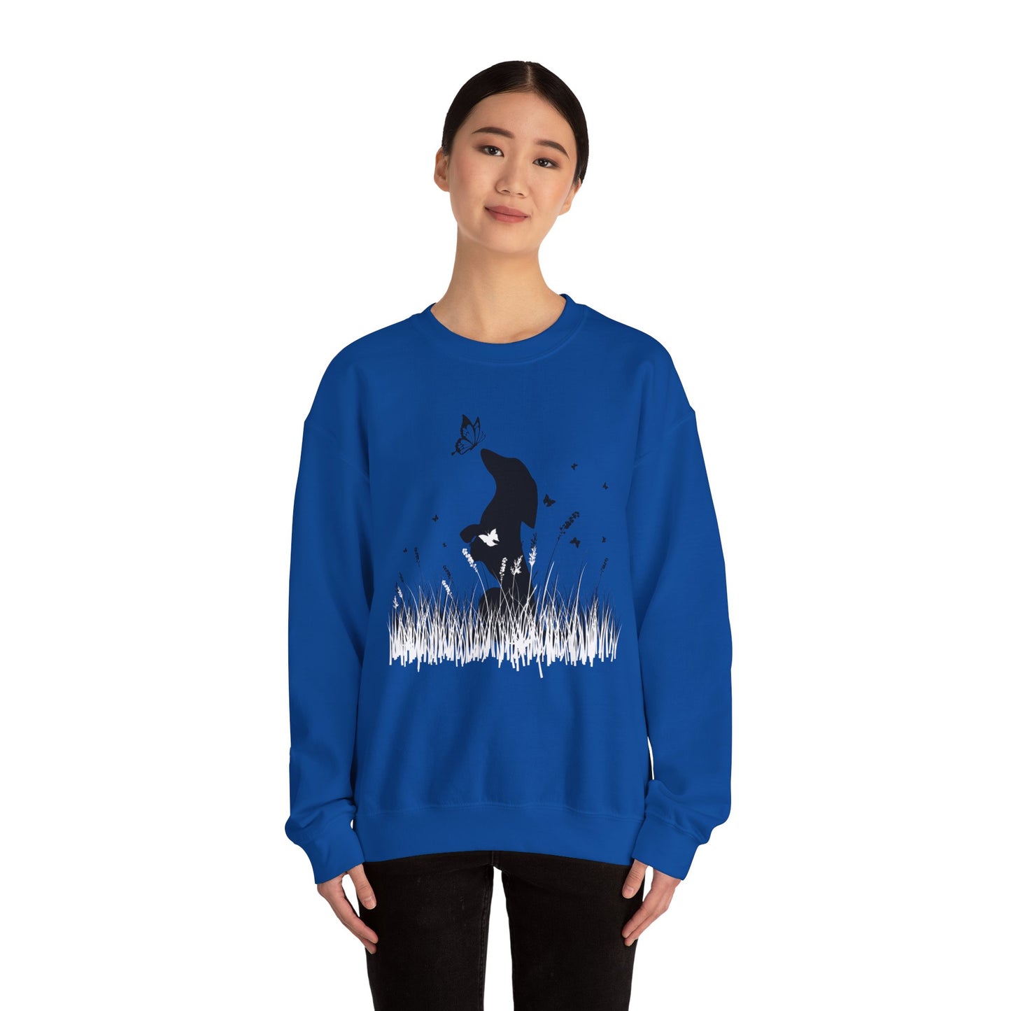 Dachshund in the Meadow: Butterfly Bliss - Unisex Heavy Blend™ Crewneck Sweatshirt