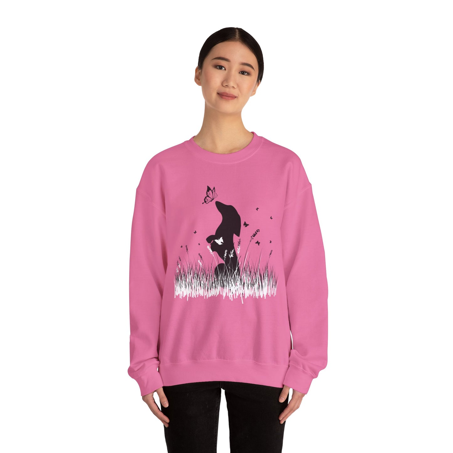 Dachshund in the Meadow: Butterfly Bliss - Unisex Heavy Blend™ Crewneck Sweatshirt