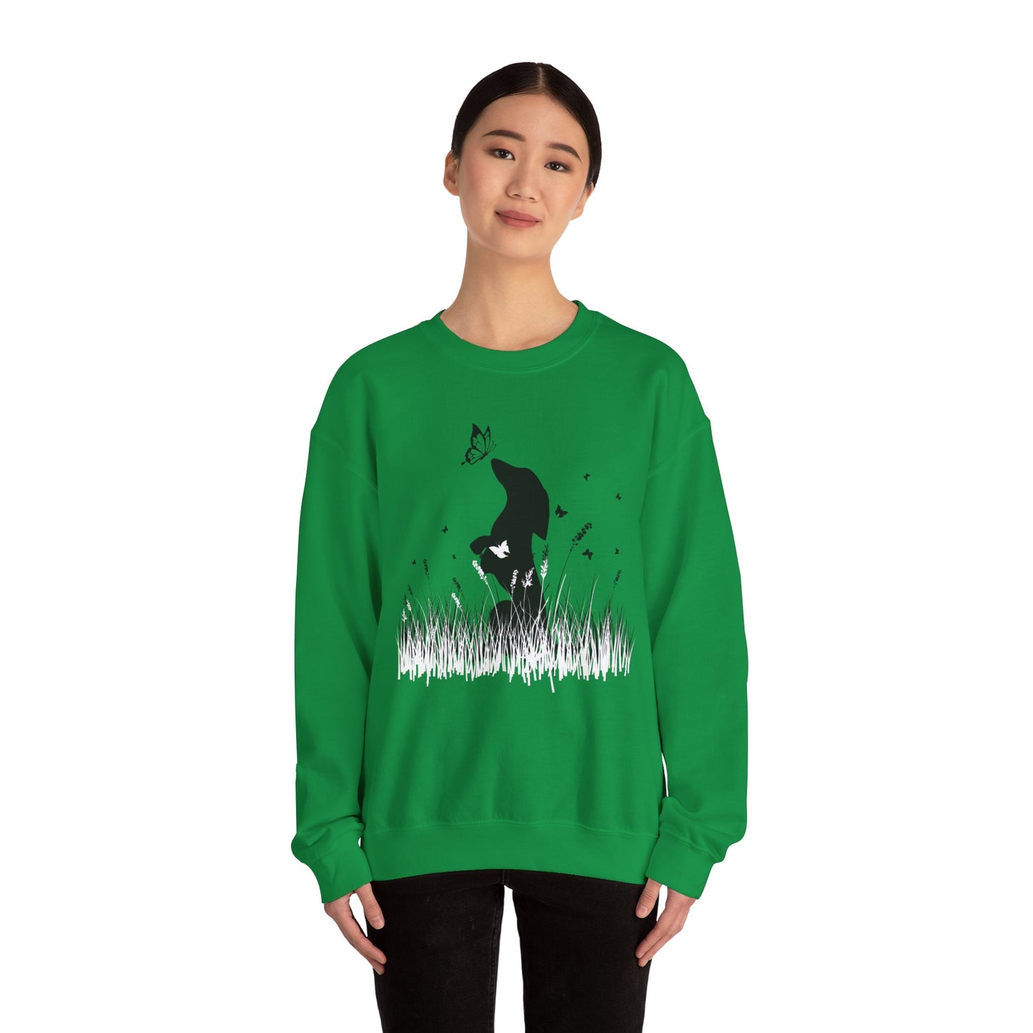 Dachshund in the Meadow: Butterfly Bliss - Unisex Heavy Blend™ Crewneck Sweatshirt