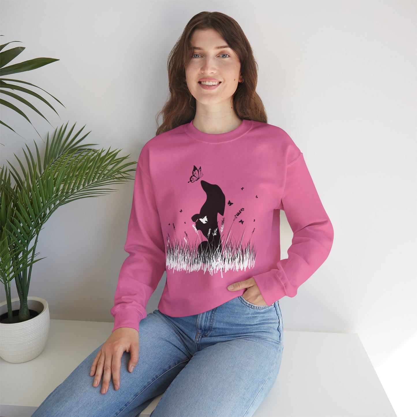 Dachshund in the Meadow: Butterfly Bliss - Unisex Heavy Blend™ Crewneck Sweatshirt