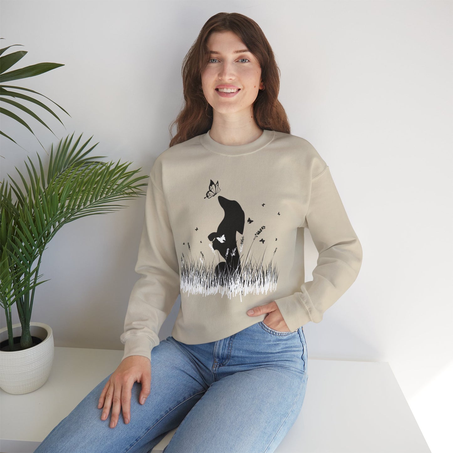 Dachshund in the Meadow: Butterfly Bliss - Unisex Heavy Blend™ Crewneck Sweatshirt