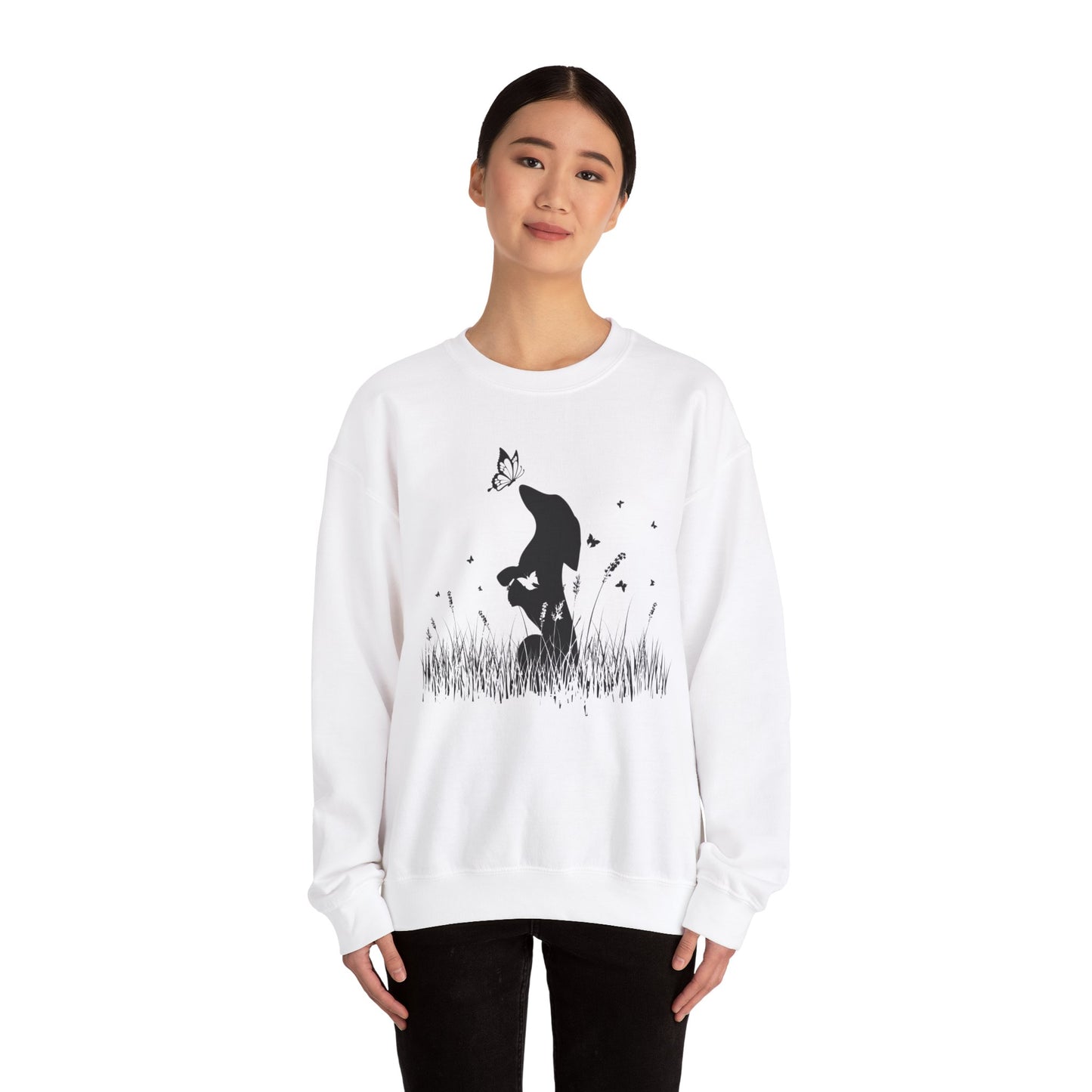 Dachshund in the Meadow: Butterfly Bliss - Unisex Heavy Blend™ Crewneck Sweatshirt