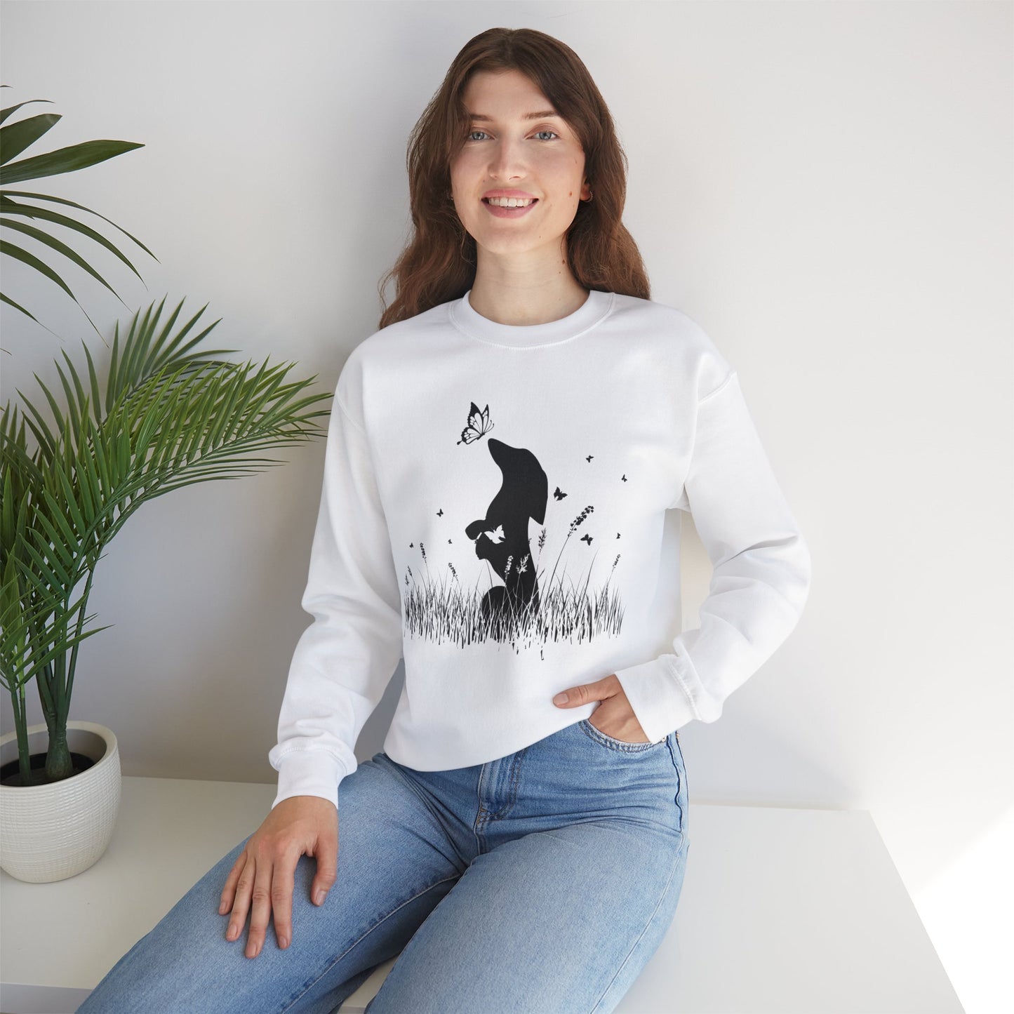 Dachshund in the Meadow: Butterfly Bliss - Unisex Heavy Blend™ Crewneck Sweatshirt