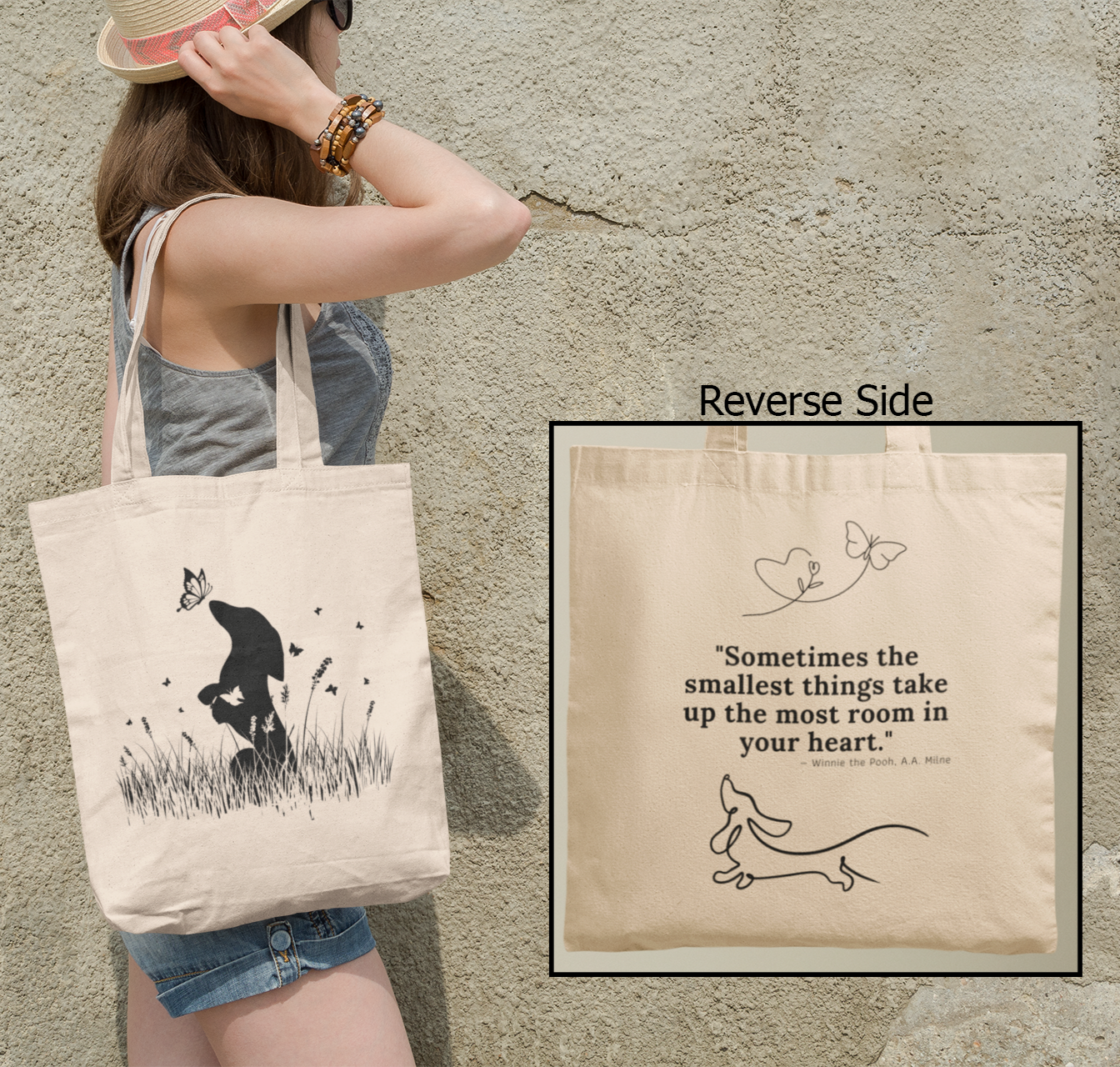 Dachshund in the Meadow: Butterfly Bliss - Cotton Canvas Tote Bag